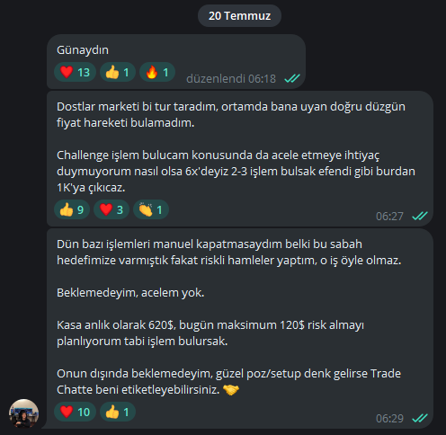 canozsuer's tweet photo. Just Trade Telegram kanalımızda anlık olarak 2 adet challenge yürütüyorum.

- 100$ > 620$
- 100$ > 135$

İkisinde de 100$ ile başlayıp 1000$'a hedef koydum.

Hedeflere ulaşınca tüm üyelerle birlikte kar realize edip kazancı spottan yatırıma çevirip tekrar 100$ ile challenge etkinliklerine devam etmek istiyorum.

Sezon başlamadan önce 100$ ile başlattığımız etkinlikleri 1000$' da sonlandırıp o paraları da spot yatırımla 10x'e sürmeyi hedefliyorum.

Zor ama imkansız değil, söylemesi kolay fakat yapması emek ve çaba istiyor.

Tüm işlemleri şeffaf ve açık bir şekilde paylaşıyorum, Just Trade Telegram kanalına katılmak ücretsizdir.

DM'den FORM talep edin. ☑️