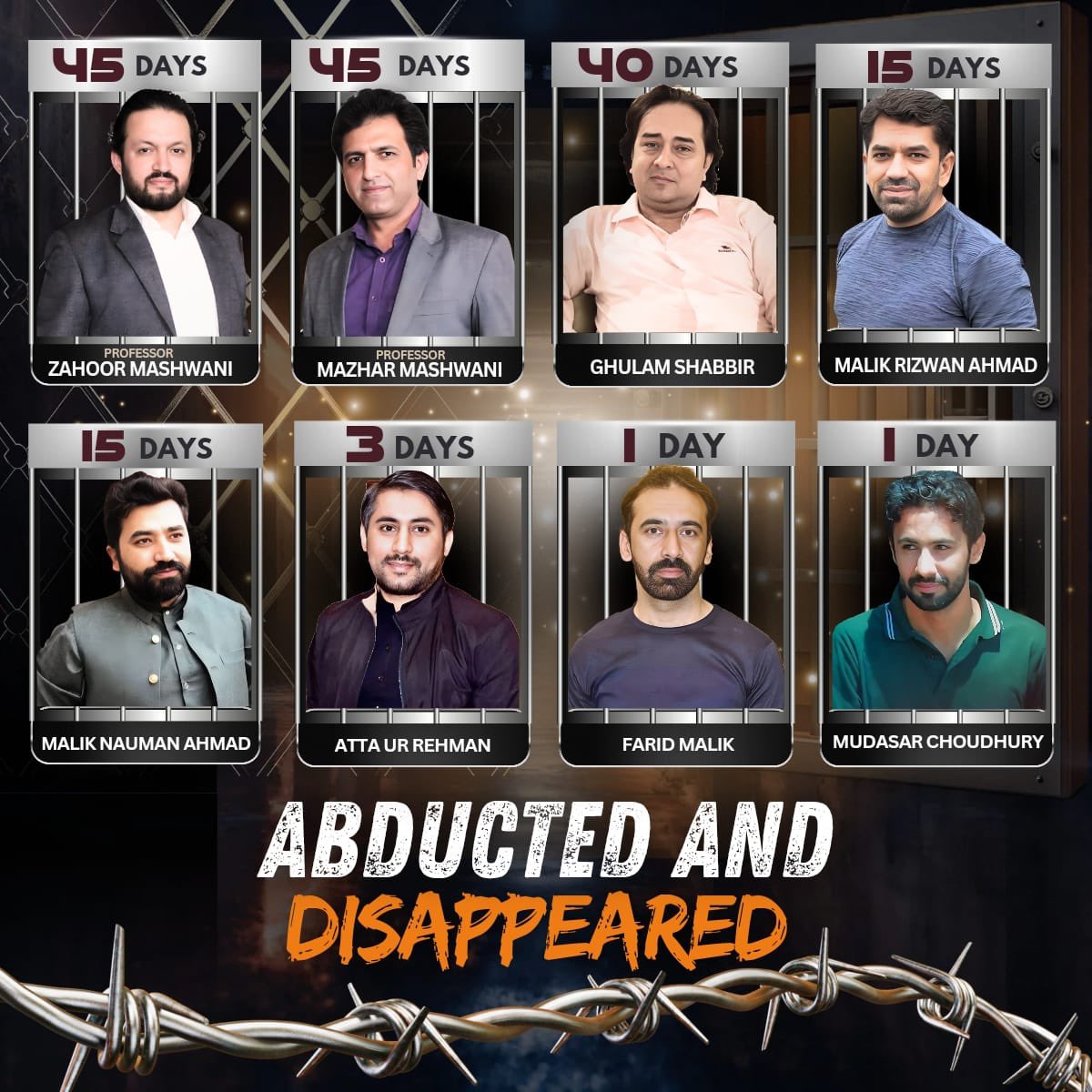 agentjay2009's tweet photo. 11 known abductions of social media &amp; pti media cell activists - request to judiciary to not let Pakistan be a lawless land &amp; take #SuoMotoAgainstAbductions 

All SC judges are blessed to make a difference; this is the time to step up for human rights! #PakistanUnderFascism https://t.co/vzd0aAjs7l