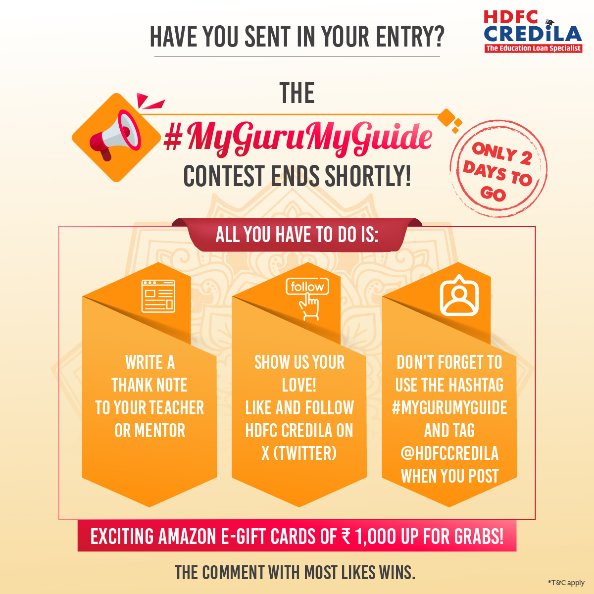 CredilaFinserv's tweet photo. Let’s come together to express our gratitude and celebrate the wisdom imparted by our gurus. Participate in the contest NOW and stand to win big!
*T&C apply https://t.co/Ivrseh4R5m
#HDFCCredila #MyGuruMyGuide #GuruPurnimaContest #HDFCCredilaContest #GuruPurnima #GuruPurnima2024 #GuruPurnimaContest2024 #GuruPurnimaspecial #HappyGuruPurnima #Contest #Comment #ContestAlert #ContestTime #GiveAway #GiveAwayAlert #Contest2024 #ContestGiveAway #GiveawayContest #CommentContest #StayTuned #Participate #Win #AmazonVoucher #FreeGiveaway