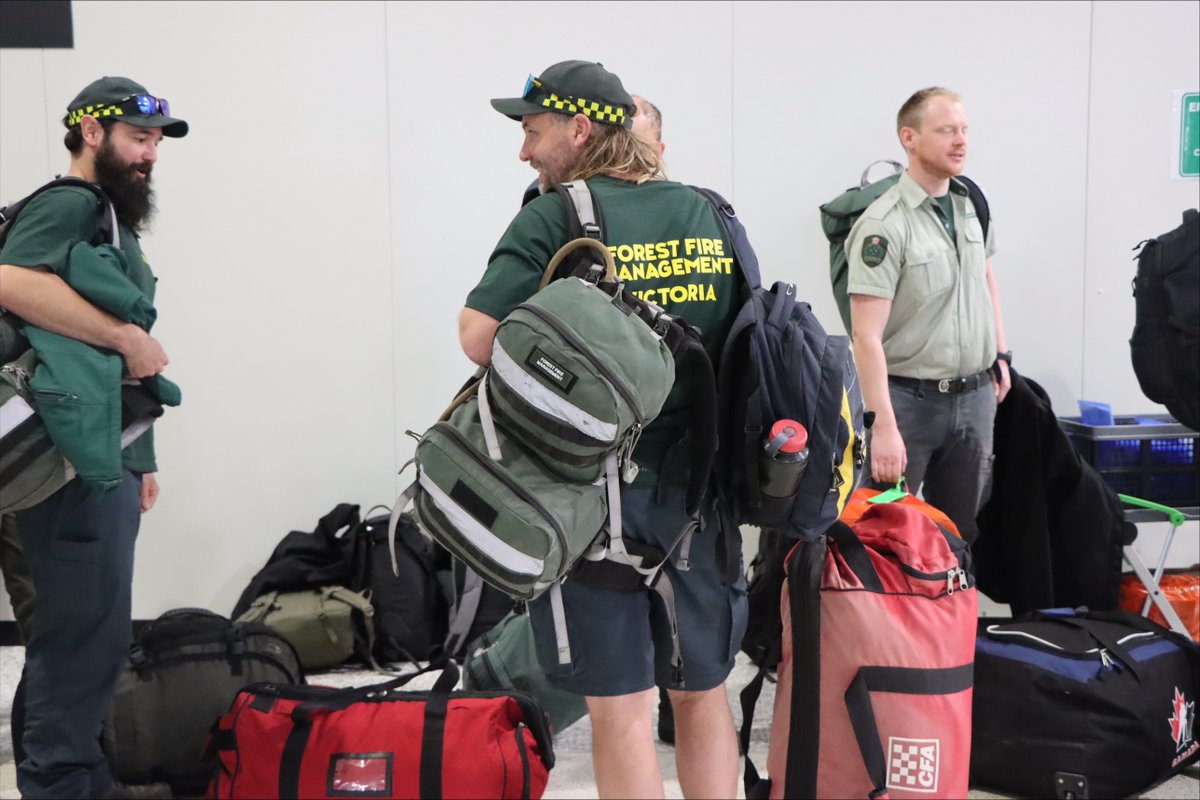 FFMVic's tweet photo. 21 FFMVic and 5 @CFA_Updates personnel have been deployed to Canada to support wildfire response efforts over the coming month. Taking on roles like Air Operations Manager and Strike Team Leader, they’ll gain invaluable experience. Thank you and safe travels! 🌲🔥✈️ #FFMVic https://t.co/heixxtXhP5