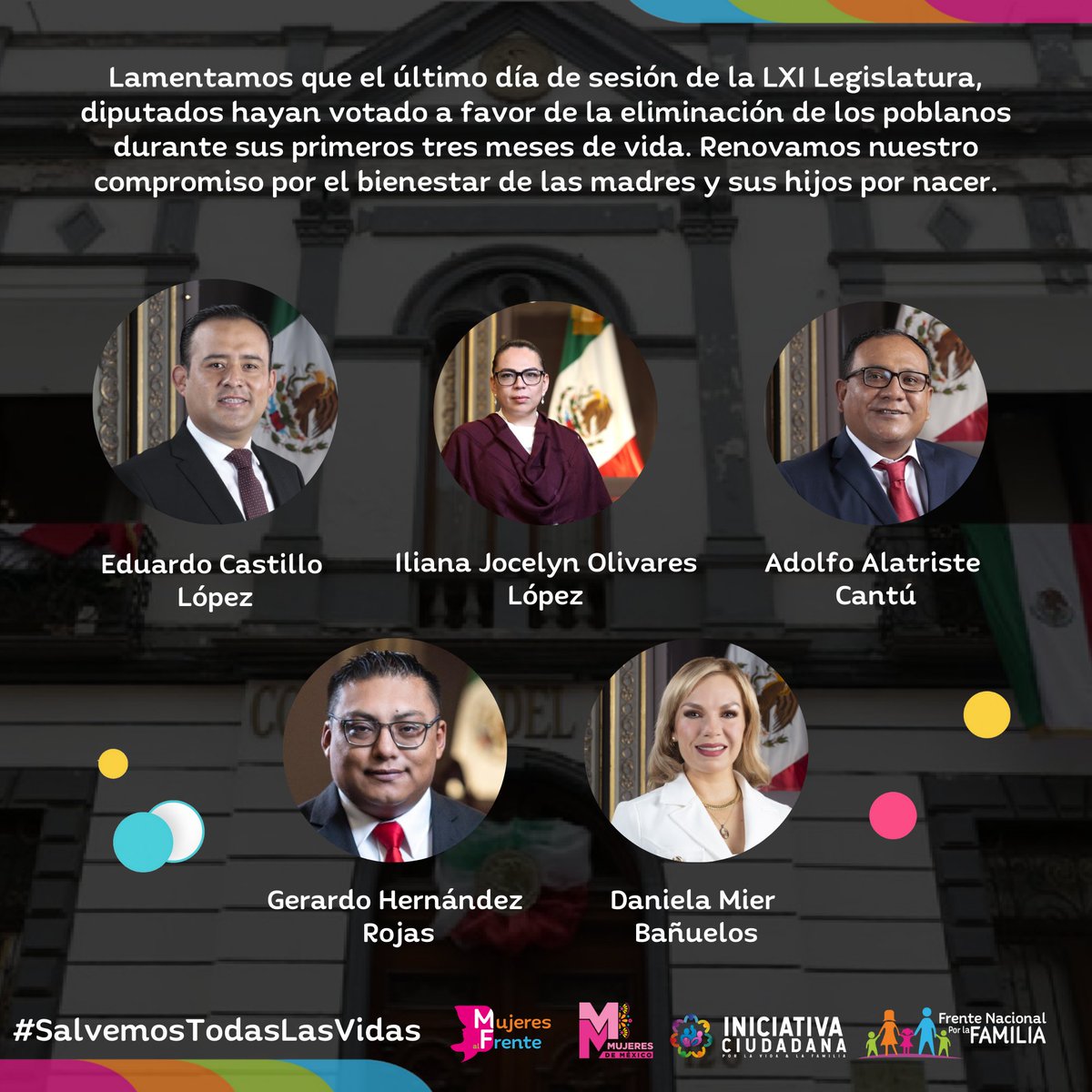 Lamentamos que el último día de sesión 🗓️ de <a href="/CongresoPue/">H. Congreso de Puebla</a>, diputados hayan votado a favor de la eliminación 🚫 de los poblanos 👶 durante sus primeros tres meses de vida. Renovamos nuestro compromiso por el bienestar de las madres 🤰 y sus hijos 🤱.
#SalvemosTodasLasVidas