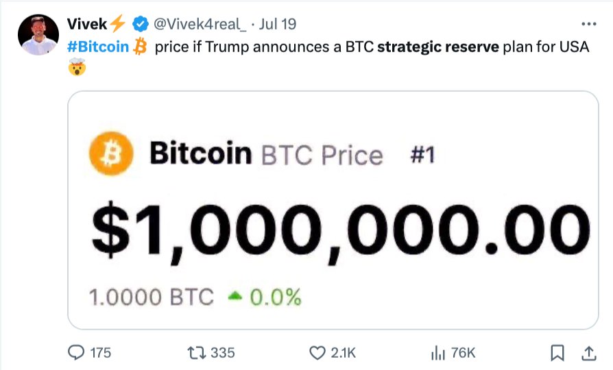 _TOBTC's tweet photo. #BlockTower Capital’s Ari #Paul has expressed a 10:1 bet against the U.S. establishing a #Bitcoin strategic reserve by 2028, citing its implausibility in the near term.
While he acknowledges the potential bullish impact of such an announcement, especially if made by a future president like #Trump, Paul doubts it will actually happen.
Social media speculation about Trump potentially announcing a Bitcoin strategic reserve has been met with skepticism from experts and analysts.
#Bitcoin #BTC #Crypto #LQR #LaqiraProtocol