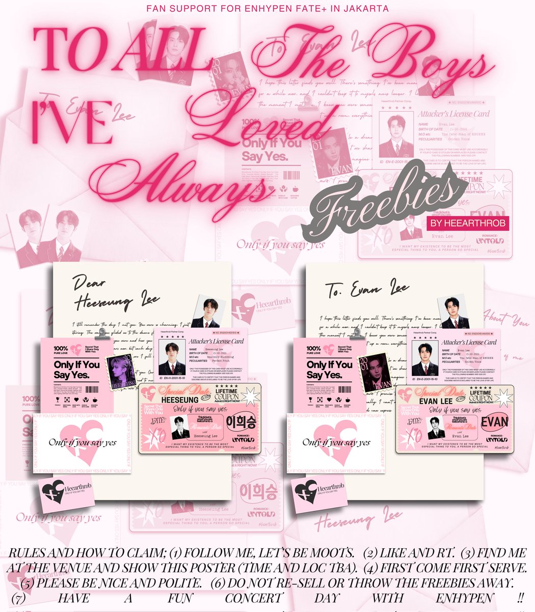 ENHYPEN Fate+ in Jakarta freebies 💌

:¨ ·.· ¨:
`· . 𐙚⭑To all the boys I've loved alwaysྀ ݁ ˖ִ ࣪

fan support by <a href="/heearthrob/">Van★ ENHYPEN IS 7</a>

★ ICE BSD
★ 17 &amp; 18 Aug' 24
★ time &amp; loc TBA

check the thread for preview &amp; details

see you engene!★
<a href="/ENHYPEN/">ENHYPEN OFFICIAL</a> #ENHYPEN #FATEPLUS_IN_JAKARTA