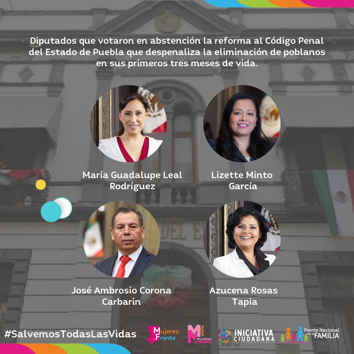 Diputados 🏛️ que votaron en abstención 🤔 la reforma al Código Penal del Estado de Puebla que despenaliza la eliminación de poblanos 👶 en sus primeros tres meses de vida. #SalvemosTodasLasVidas
<a href="/CongresoPue/">H. Congreso de Puebla</a>