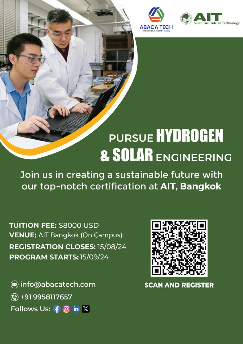 TechAbaca's tweet photo. Green energy: The next step in your career evolution.
Last Date: 15th August 2024
Click on the link to secure your spot!
Form link: https://t.co/TRLU7fuiWq
Visit: https://t.co/a0suPw2wzk
#HydrogenCourse #GreenEnergy #SolarCourse #Certification #Skill https://t.co/a4cCd4T6My
