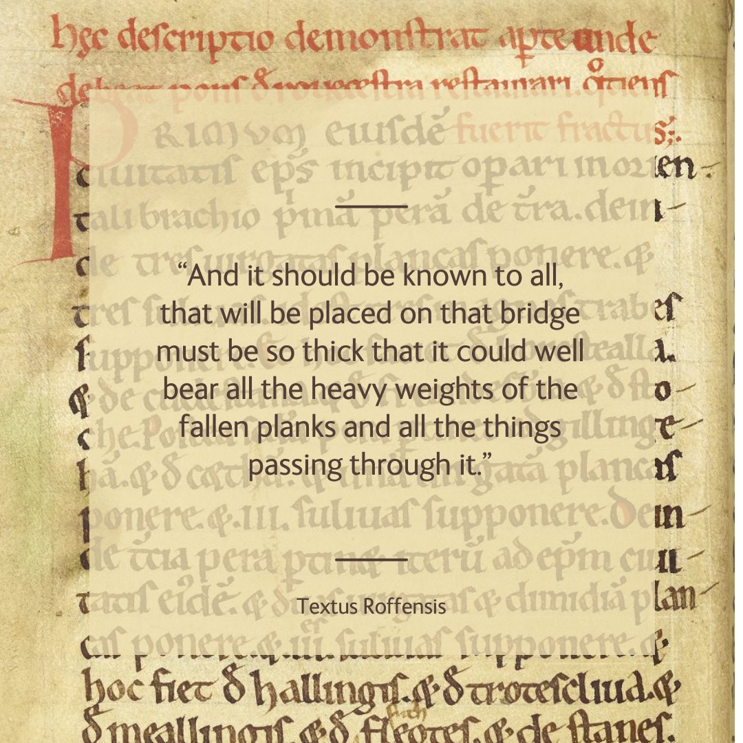 RochesterCathed's tweet photo. Textus Roffensis is full of references to familiar places. This section talks about the maintenance of Rochester Bridge. It gives instructions on how it should be repaired and which estates will need to provide support including planks of wood. https://t.co/iDxMaTOsSk