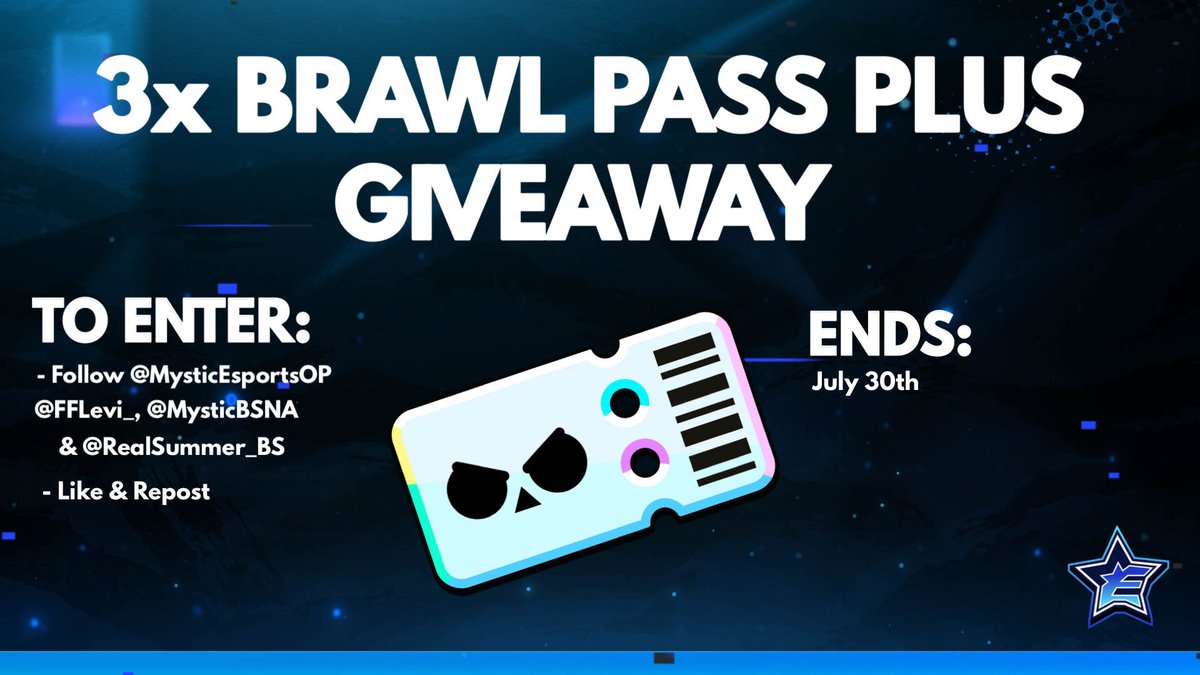 FFlevi_'s tweet photo. 🎁 BRAWL PASS PLUS GIVEAWAY 🎁

⭐️ 3x BRAWL PASS PLUS
💎 3x $10 PayPal

How to Enter:
▫️Follow ❗️
@MysticEsportsOP
@FFlevi_ 
@MysticBSNA 
@RealSummer_BS 
▫️❤️&amp;♻️

Only 1 reward out of 2 ✨

🔥 Giveaway Ends on July 30th 🔥
#StayMystic #BrawlStars https://t.co/Ps5X2TKT9q