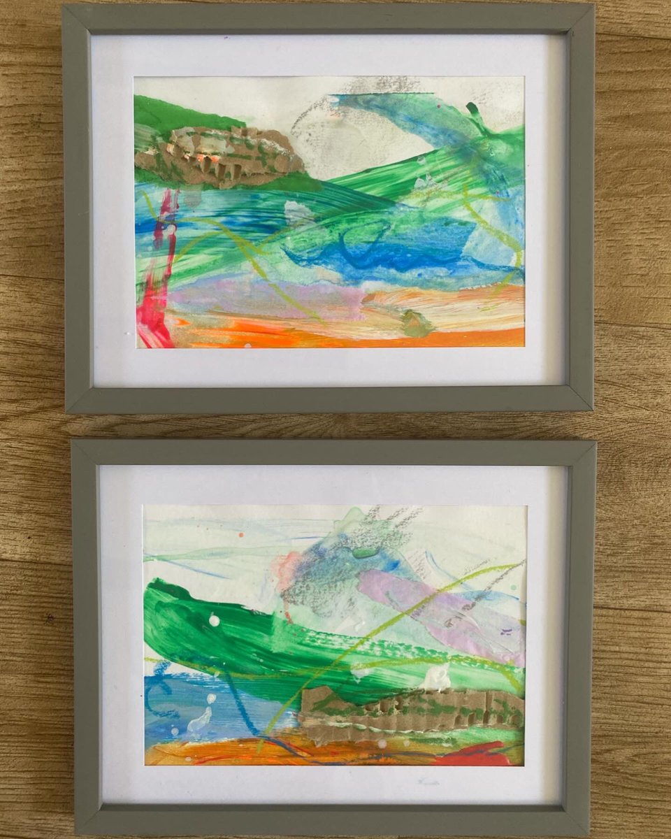 JennyKeoghArt's tweet image. A few more small abstract landscapes framed up. I love the ‘rough around the edges’ look in the white frame… fresh off the studio wall with masking tape in tow! #abstractartist #abstractlandscape #Taunton #Somerset #mixedmedia #Art #SomersetArtist #colourfulArt