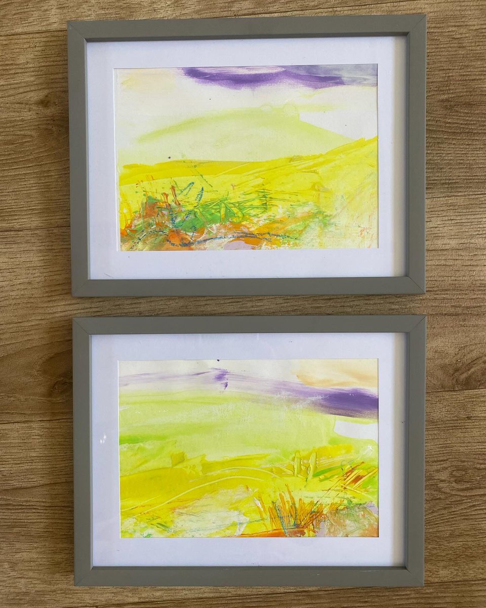 JennyKeoghArt's tweet image. A few more small abstract landscapes framed up. I love the ‘rough around the edges’ look in the white frame… fresh off the studio wall with masking tape in tow! #abstractartist #abstractlandscape #Taunton #Somerset #mixedmedia #Art #SomersetArtist #colourfulArt
