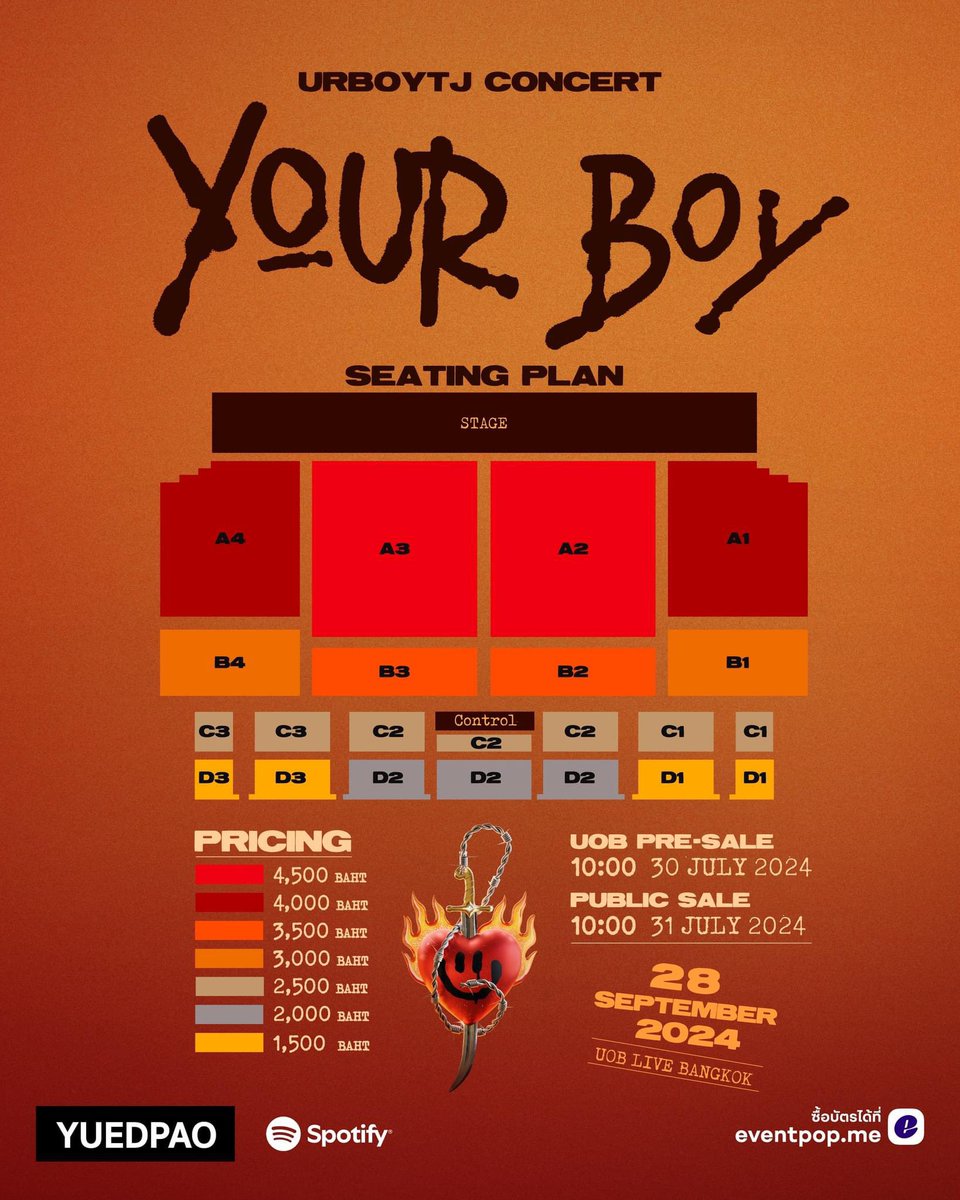 UrboyTJ_Fans's tweet photo. ครั้งแรกมีครั้งเดียว…
URBOYTJ CONCERT ‘YOUR BOY’
🧸 วันเสาร์ที่ 28 กันยายน 2567
📍 UOB LIVE BANGKOK (Floor 6, EmSphere)

🎟️ เปิดขายบัตร
30 JULY 2024 : UOB PRE-SALE
31 JULY 2024 : PUBLIC SALE

🎫 ซื้อบัตรได้ที่ https://t.co/BbaigKxJ4b
#URBOYTJCONCERT #URBOYTJ #YOURBOY https://t.co/kCCZ16GMrt
