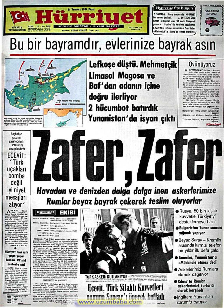 temmuz1919's tweet photo. O günleri Hatırlayalım

#Daimmuzaffer Türk ordusu, 
Zafer Zafer Zafer 

Kıbrıs'ta zafer destanı yazdık  Lefkoşa alındı, kahraman Mehmetçik adanın derinliklerine ilerliyor. 

Hava ve denizde zafer rüzgarları esiyor, Rumlar beyaz bayrakla teslim oluyor. 

Bu zaferi unutmayın, bayraklarınızı gururla asın, milletimizin gücünü gösterin!