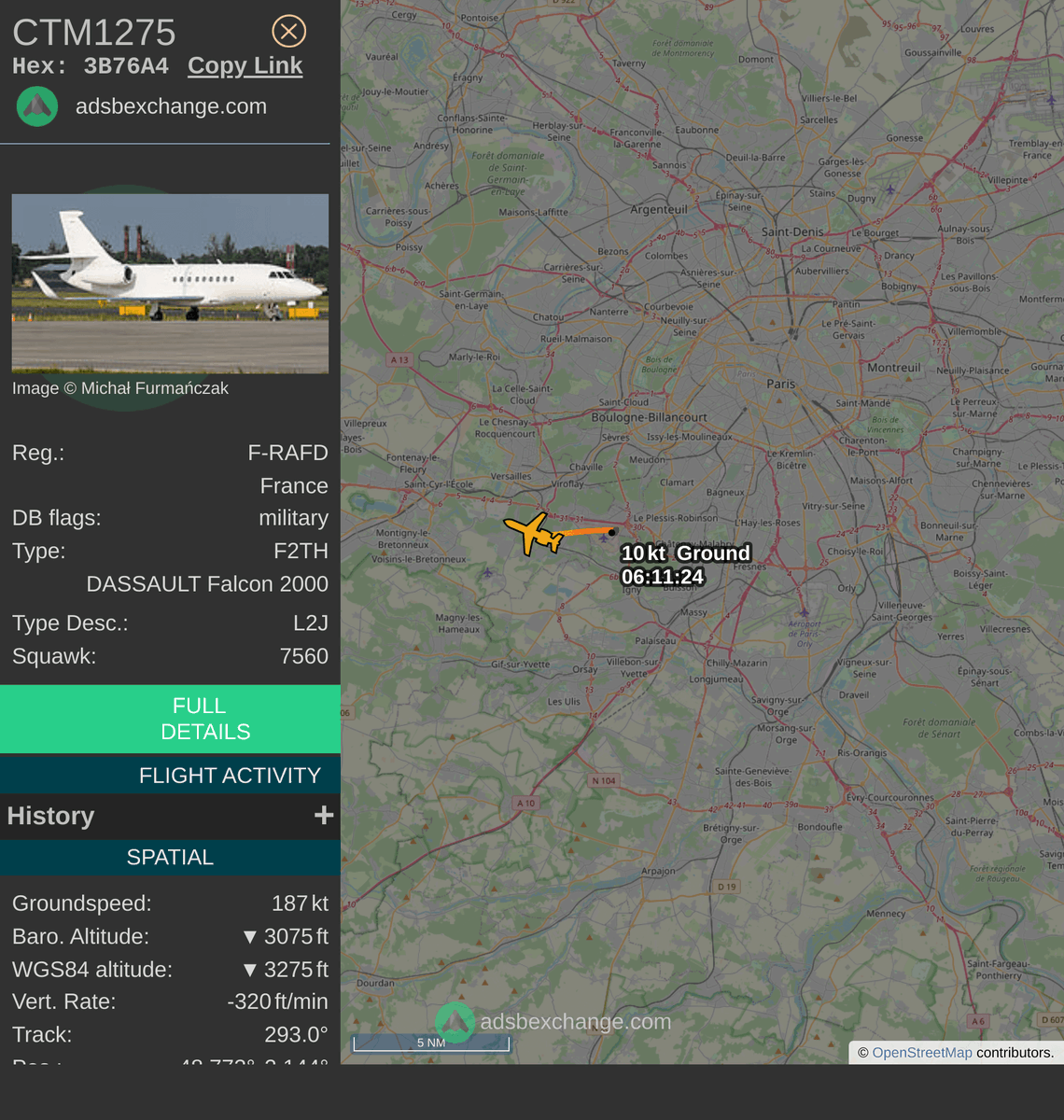 FlottePresident's tweet photo. 🛫 Un Dassault Falcon 2000LX 🇫🇷 République Française vient de décoller près de Villacoublay/Vélizy, France.
Vol #CTM1275, immatriculation #FRAFD.
Suivre le vol : https://t.co/bYrQZfyDLw https://t.co/hulBsdEKp2
