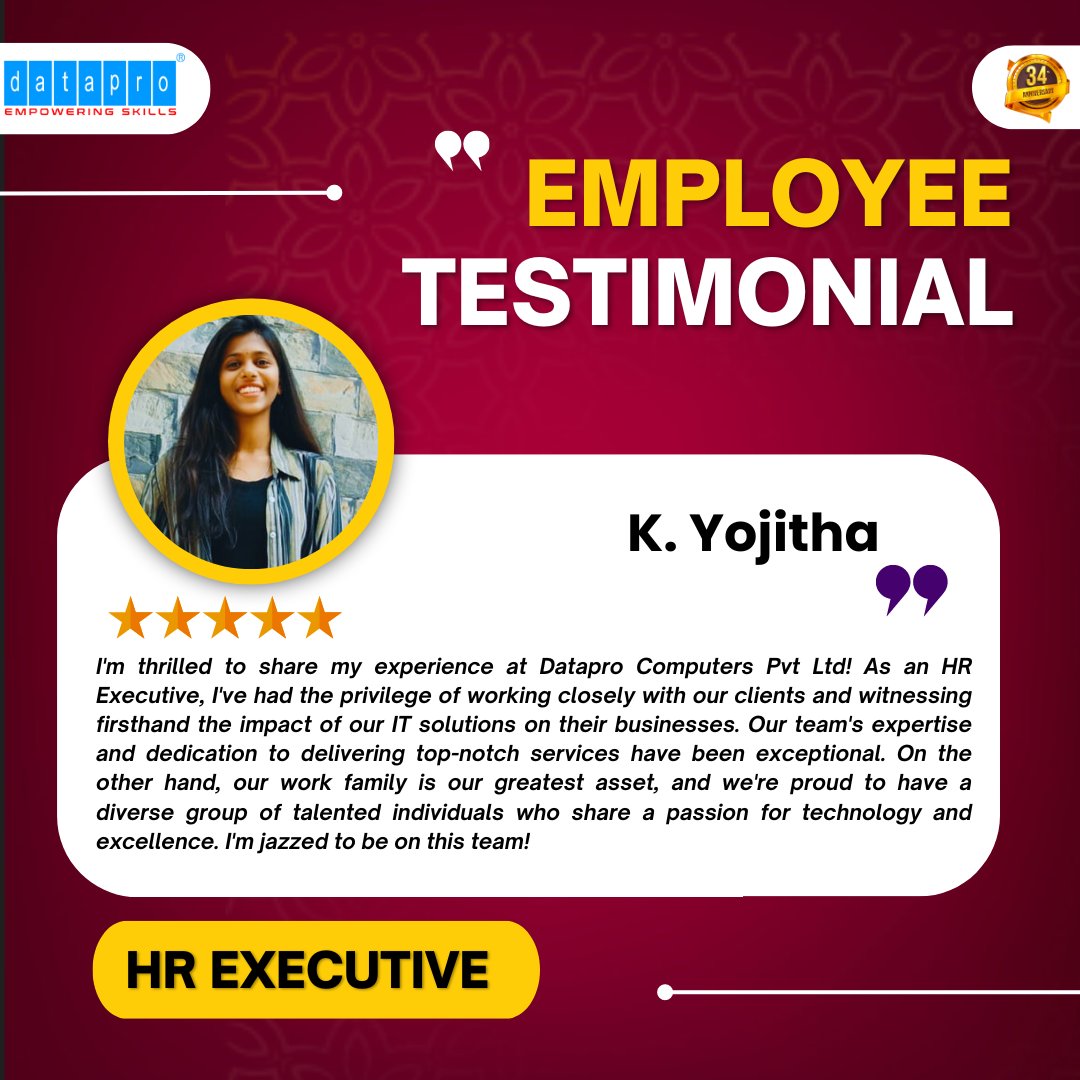 dataproofficial's tweet image. Our people person! Ms. Yojitha, our HR Executive, makes sure our workplace is happy, inclusive, and supportive. puts heart into everything they do. We&apos;re grateful for your kindness and expertise!
#employeeappreciation #dataprocomputers  #trending #anniversary #tech #HRExecutive