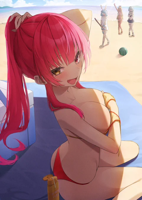 #マリンのお宝「日焼け止め塗ってくだたぁ〜い」 