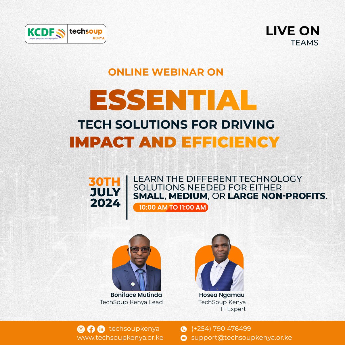TechSoupKenya's tweet photo. Join us on July 30th for our webinar!
Learn about productivity tools, project management tools, security solutions, and communication and collaboration tools tailored just for nonprofits.
👉 Sign up today: https://t.co/6E2cb4MFZS
#TechSoupKenya #Tech4Nonprofits #Tech4Good https://t.co/xFxcrFRrw9