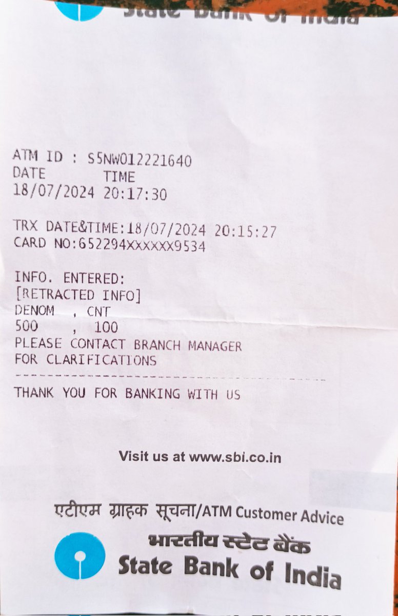 SBI. cgmsbi.lucknow@sbi.co.in  Sbi.07789@sbi.co.in
This CDM transaction has not been  yet realised. Transaction date: 18.07.2024
A/No. 30290284144 Amount: 50000/=
CDM link br: SGPGIMS LUCKNOW 
Br code. SBIN0007789
mail already sent to Sbi.07789@sbi.co.in and cgmsbi.lucknow@sbi.co