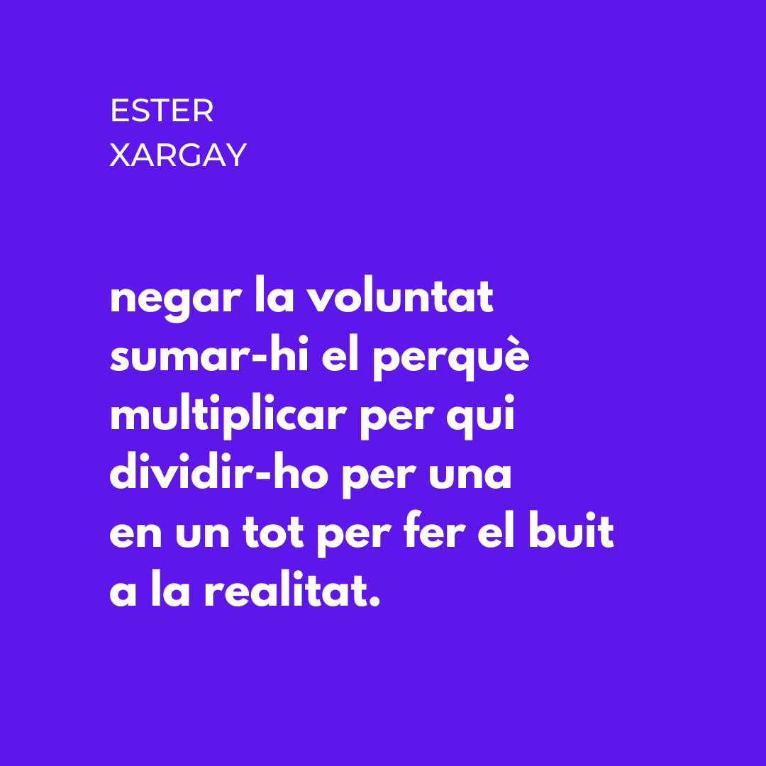 Del poema "Enlloc", d'Ester Xargay. Pertany al llibre Infinitius, publicat el 2017 per <a href="/LleonardEditor/">LleonardMuntaner ed.</a>, amb un pròleg de @JordiMarrugat i un epíleg de Vicenç Altaió.

#poesia #poesiaencatala #poesiacatalana #donespoetes #poetescatalans #poetescatalanes #esterxargay