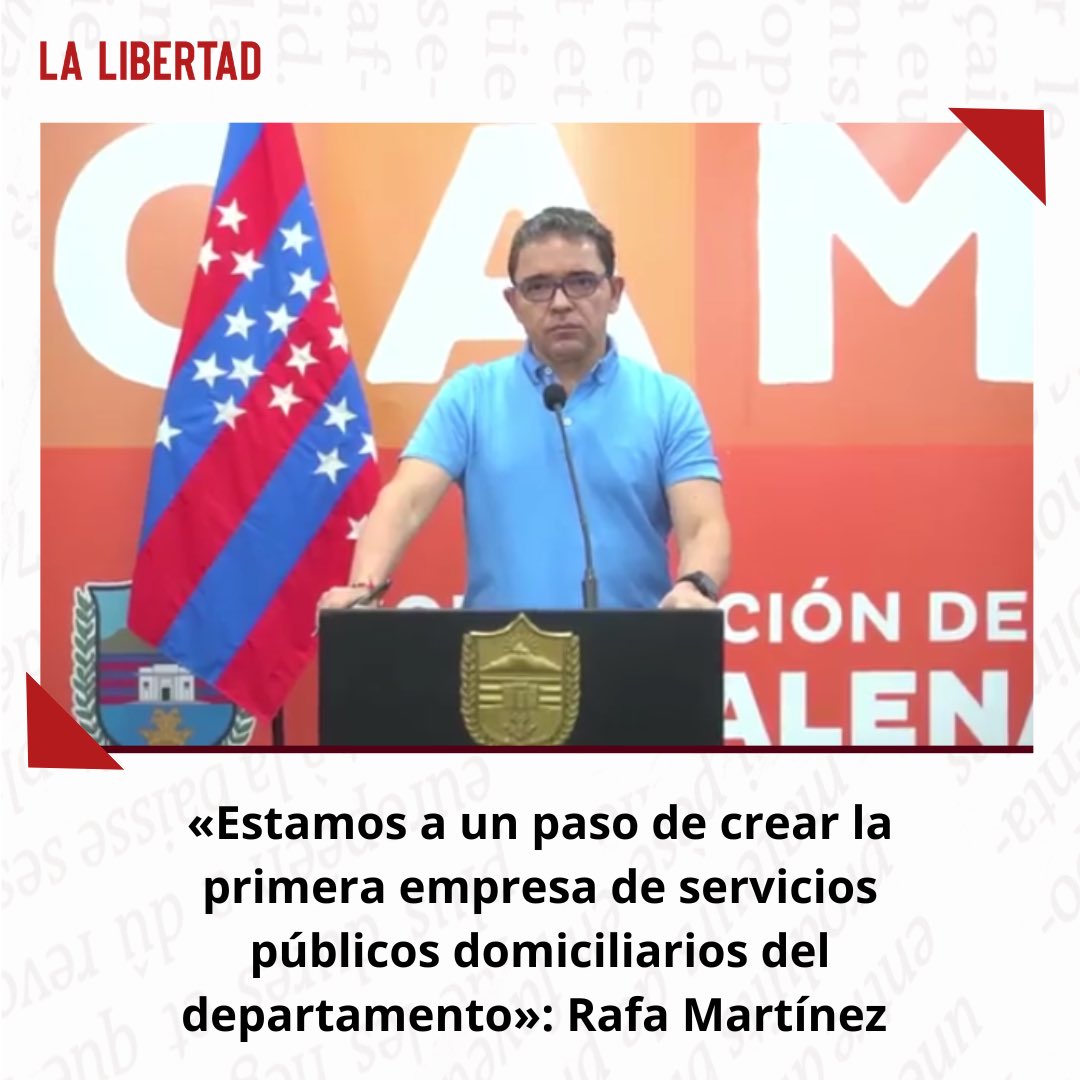LaLibertadCo's tweet photo. «Estamos a un paso de crear la primera empresa de servicios públicos domiciliarios del departamento»: Rafa Martínez 

Para más información 👇🏻

https://t.co/sJz0UfuCi8 https://t.co/R2sz0hBtIm