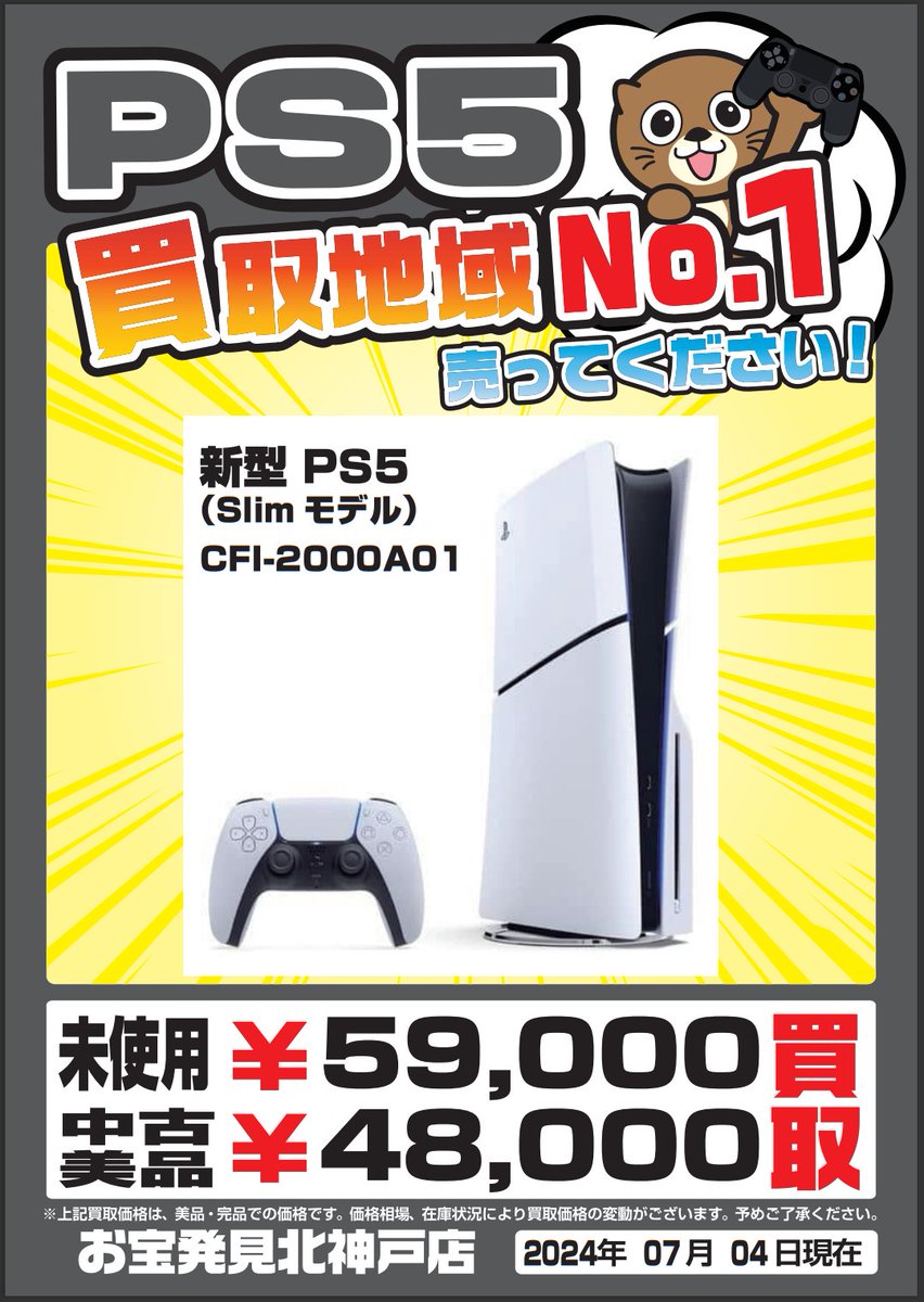 美品 新型 PS5 Slim (CFI-2000a01)本体（中古美品】 未使用 