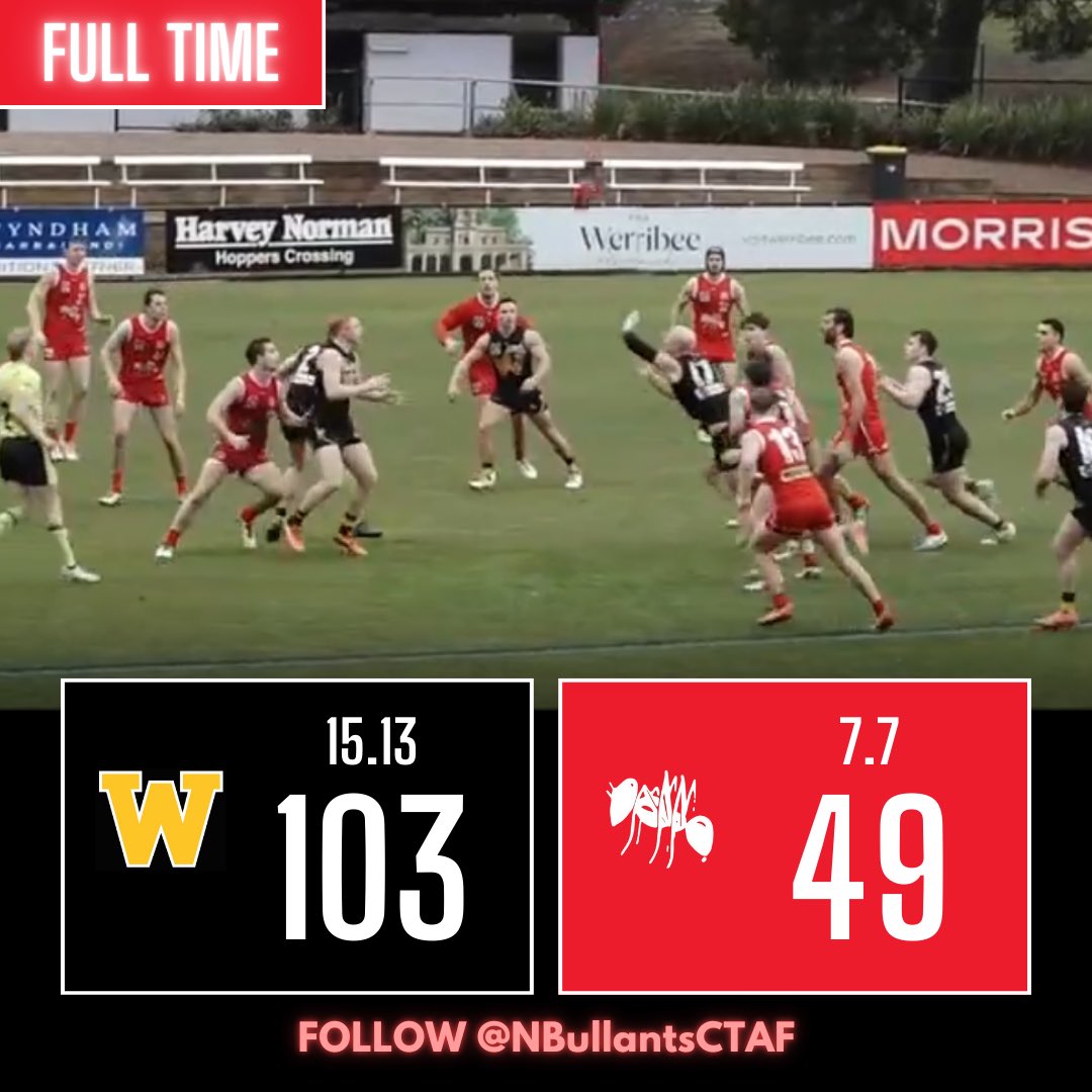 NBullantsCTAF's tweet photo. FT: Very tough day but a solid effort in the end considering how we started and our previous games against Werribee https://t.co/7qQVySxnqI