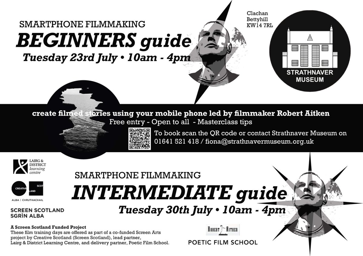FREE smartphone filmmaking at <a href="/naverMuseum/">Strathnaver Museum</a> with Robert Aitken. Great for young people starting their filmmaking journey or organisations looking to develop how they engage with their audiences. Book here: eventbrite.co.uk/o/strathnaver-…