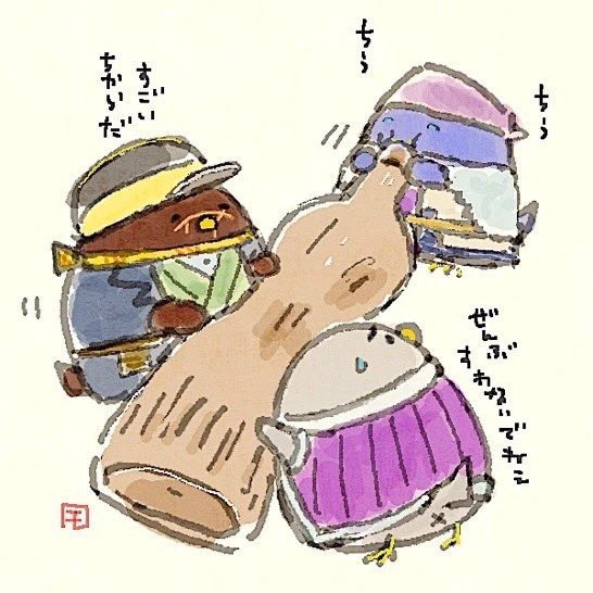 「暑いので夏の毛玉たち 今年まだスイカ食べてないや」|モズ❄️低浮上のイラスト