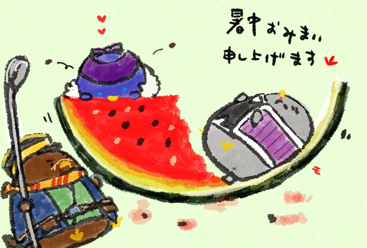 「暑いので夏の毛玉たち 今年まだスイカ食べてないや」|モズ❄️低浮上のイラスト
