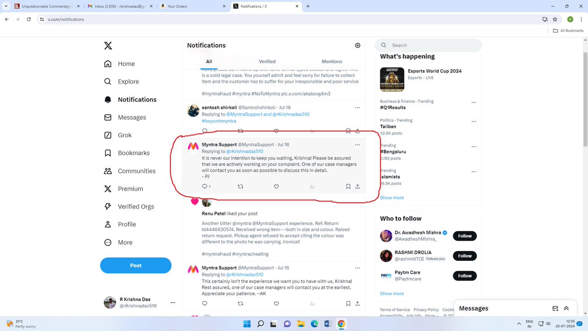#myntra #NoToMyntra #MyntraFraud

Myntra endorses it cheating and fraud. Three days have passed, no case manager is available with the company to attend. It was myntra and not me who has arranged call. It appears, myntra is only bypassing with lame excuse to cover up poor service