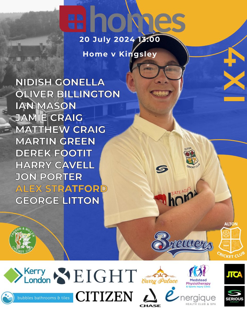 AltonCricket's tweet photo. Match Day #12 & here are your #Brewers for 20th July
1XI travel to @BasingstokeCC 11:00
2XI host @CCFCricketClub 12:30
3XI short trip to @RopleyCC 13:00
4XI have Kingsley visiting 13:00
#cricket #fixtures #summershere #teamdrop https://t.co/AibUrc9WGt