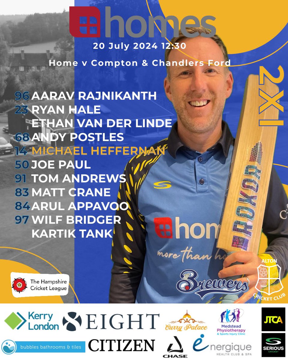 AltonCricket's tweet photo. Match Day #12 & here are your #Brewers for 20th July
1XI travel to @BasingstokeCC 11:00
2XI host @CCFCricketClub 12:30
3XI short trip to @RopleyCC 13:00
4XI have Kingsley visiting 13:00
#cricket #fixtures #summershere #teamdrop https://t.co/AibUrc9WGt