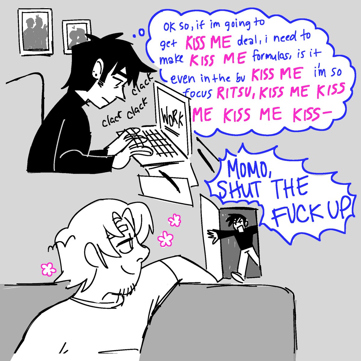tkrtdoodles's tweet photo. trying to work from home when you live with a telepath #takeritsu https://t.co/VQpubQw1Sp