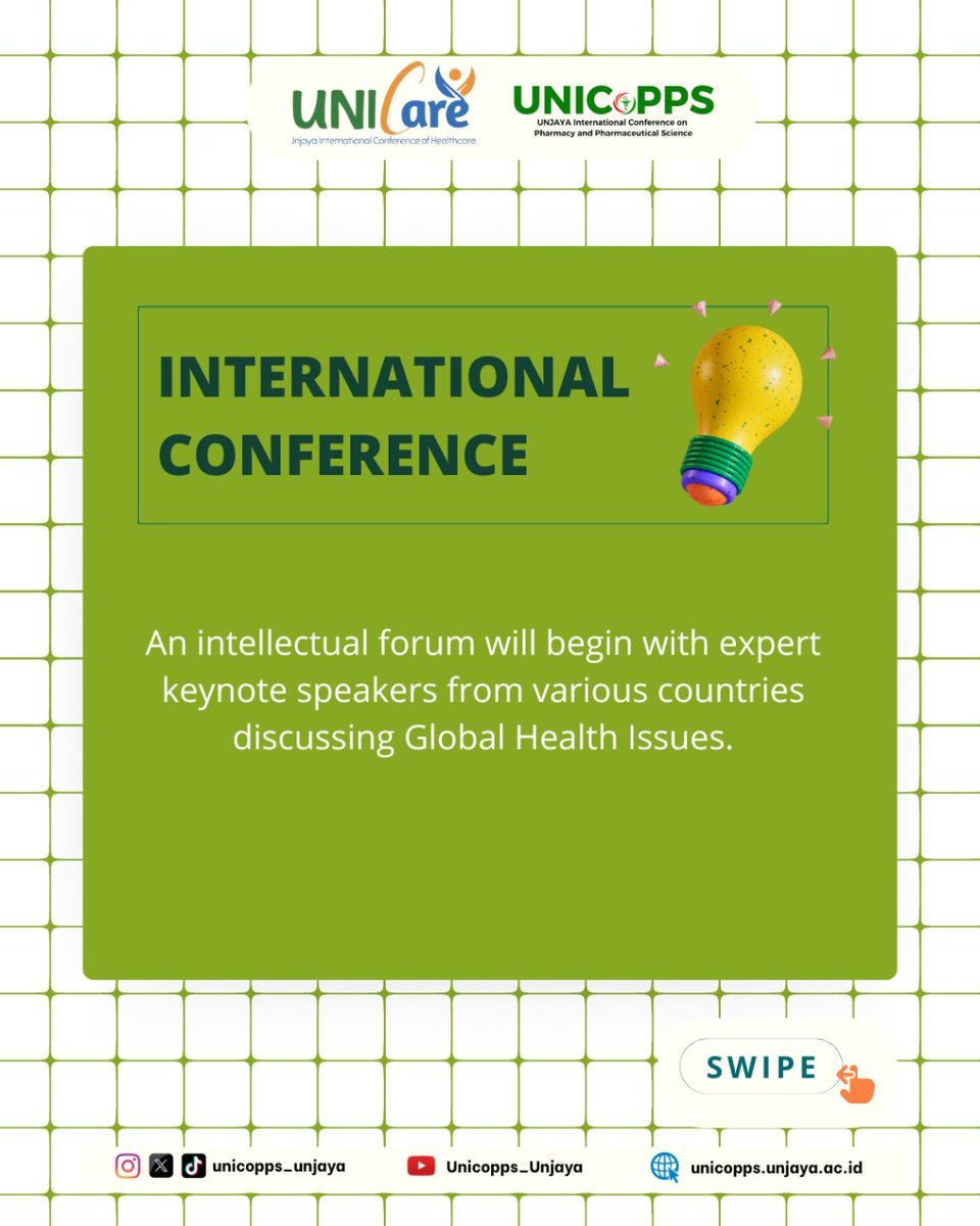 unicopps_unjaya's tweet photo. ✨WHAT'S IN UNICoPPS?✨

UNICOPPS is a collaborative event with UNICARE (UNJAYA International Conference in Healthcare) featuring a conference with outstanding speakers.

There will be two event sessions in UNICoPPS this year: an international conference and oral presentations. https://t.co/JW5PSrBVTs