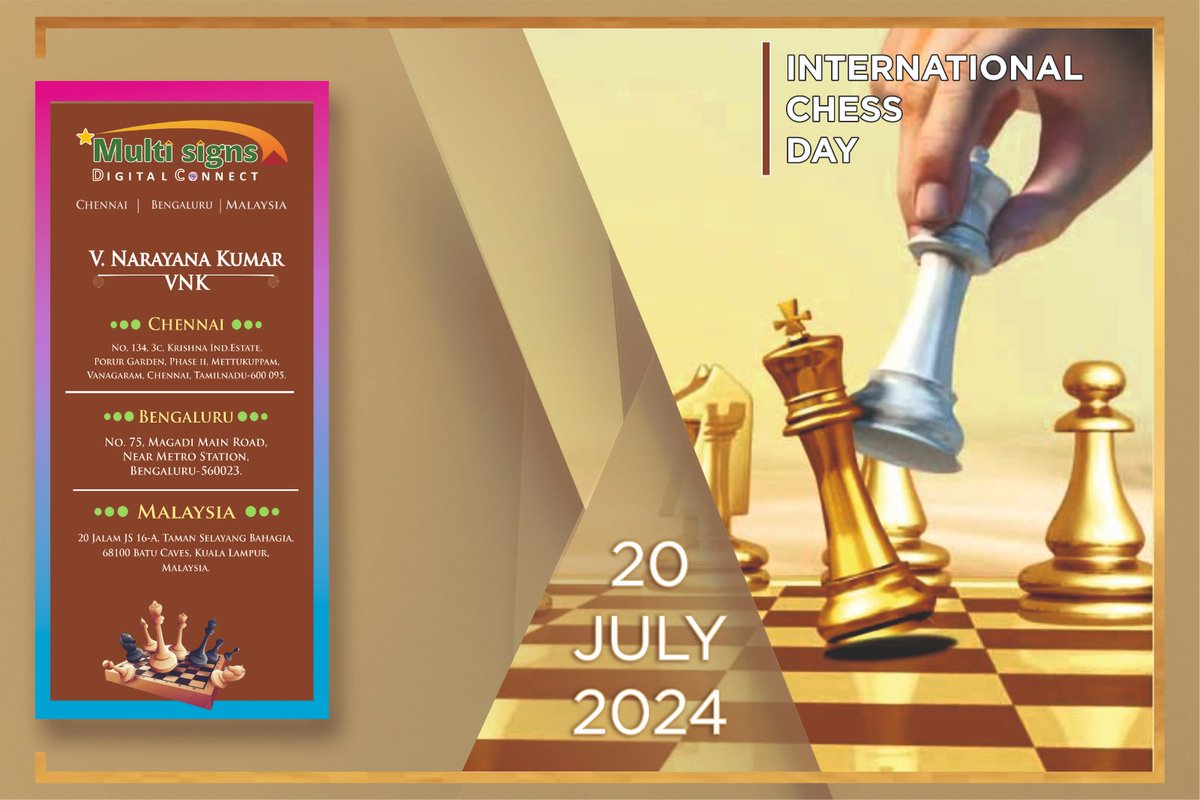 Multisigns_dc's tweet photo. Move in Silence, Only Speak When It's Time to Say Checkmate. Happy International Chess Day 🗣️♟️

#internationalchessday #chessday #chess #multisigns #signageboard #signage #digitalsignage #signboard #branding #indoorbranding #outdoorbranding #boardsigns #flexandbanners https://t.co/R8M0ouPhAL