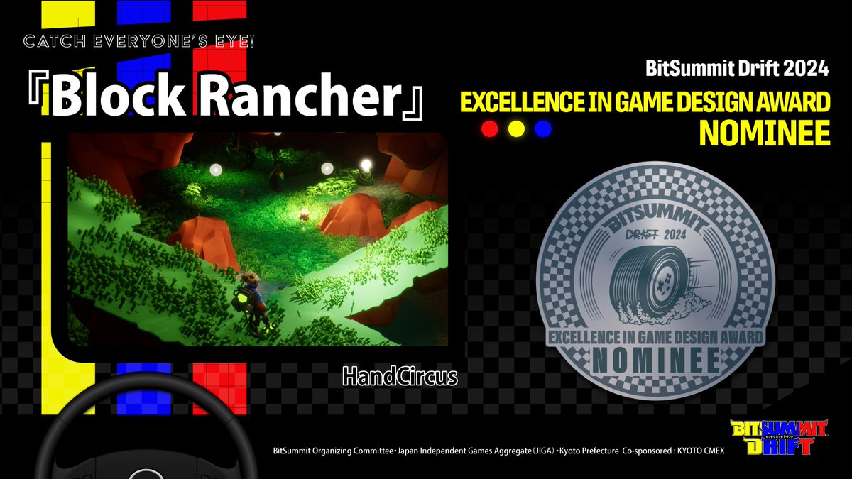 BitSummit's tweet photo. 🏆 BitSummit Drift - EXCELLENCE IN GAME DESIGN AWARD NOMINEE 🎮✨🏆

【Block Rancher - HandCircus】 

Congratulations @handcircus ! Click here for more details 🏁: https://t.co/5Lvaj2jyRP https://t.co/6FfbyC3iZV
