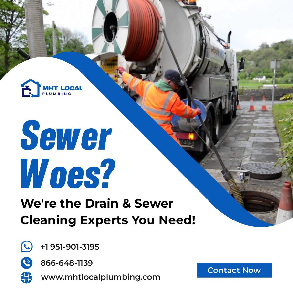 MHTPlumbing's tweet photo. Sewer woes got you down? 🚽 MHT Local Plumbing is your drain &amp; sewer cleaning superhero! We'll blast away clogs and restore your plumbing to pristine condition. 
Contact MHT Local Plumbing Today!
Call: 866-648-1139

#MHTLocalPlumbing #SewerWoes #DrainCleaning #PlumbingExperts https://t.co/hq2KNzMVBU