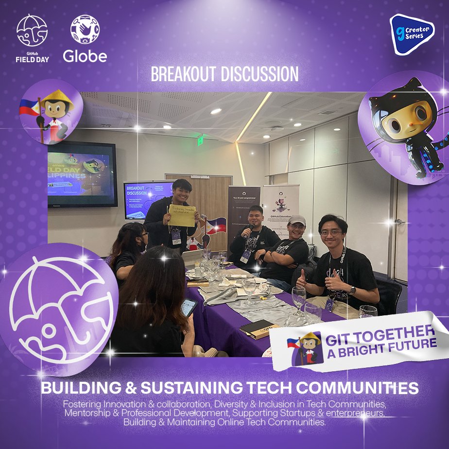 GHFieldDayPH's tweet photo. Another enriching breakout discussion on building and sustaining tech communities! 🤩

Participants delved into fostering innovation and collaboration, diversity and inclusion, mentorship and professional development, supporting startups and entrepreneurs, https://t.co/QeeWboLPAM