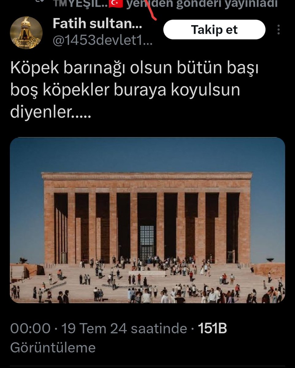 Bu bir suç duyurusudur gereğinin yapılmasını saygılarımla arz ederim. 🙏

Bahsi geçen şahıs Türkiye Cumhuriyeti kurucusuna alenen hakaret etmektedir.

Elden ele uzatalım arkadaşlar.!
<a href="/jandarma/">T.C. Jandarma Gn. K</a> 
<a href="/EmniyetGM/">Türk Polis Teşkilatı</a> <a href="/SiberayEGM/">Siberay</a> <a href="/AliYerlikaya/">Ali Yerlikaya</a>