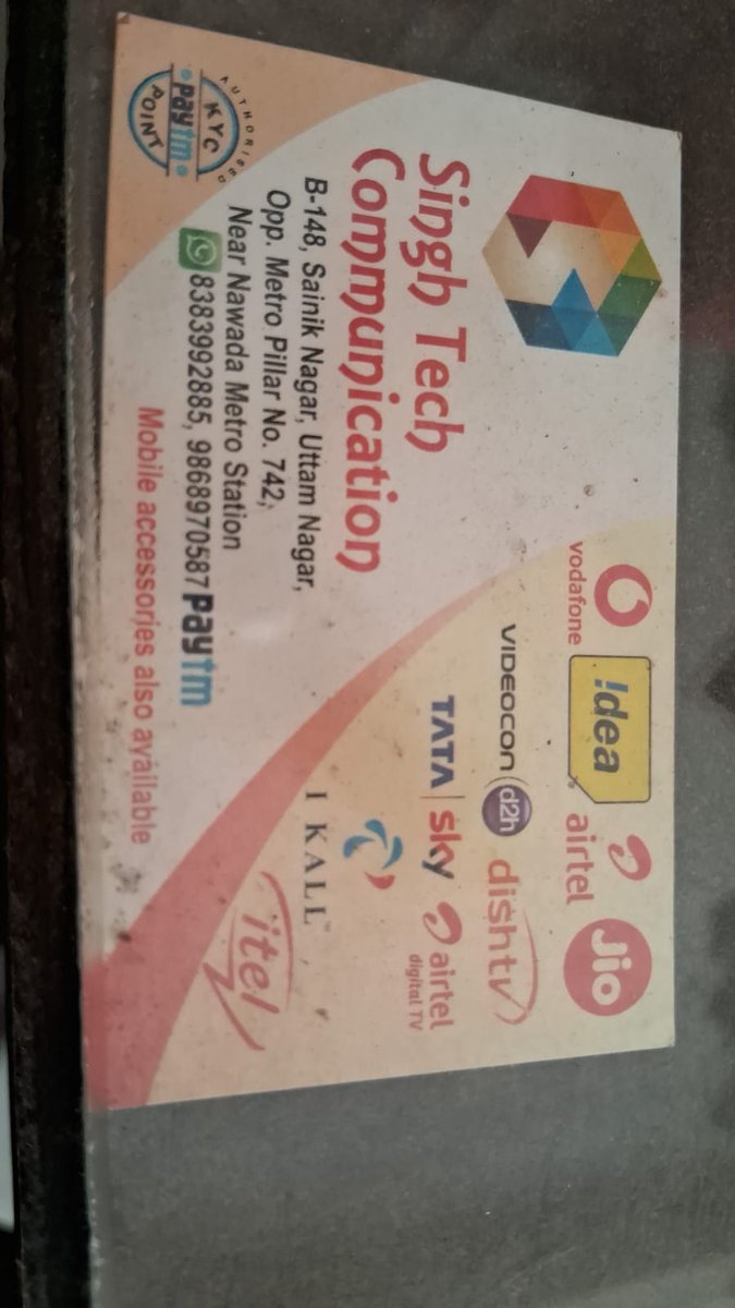 singhtechcommu1's tweet photo. @BSNLCorporate @BSNLCorporate @MTNLOfficial  my shop name is singhtechcommunication  B-148 sainik nagar NAWADA METRO OPP METRO PILLAR 742 new delhi 110059 I  am already  selling  airtel &amp; vi &amp; jio prepaid Sim mnp port please give me retailership of bsnl mtnl to sell prepaid Sim  83839 92885  📞 https://t.co/3GmJw3fCR7