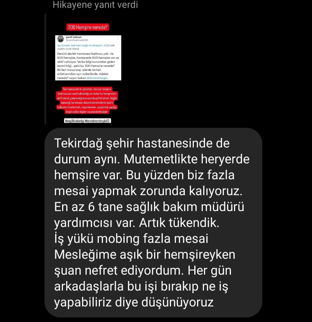 hemsireyizbiz_'s tweet photo. Hemşirelerin çocuğundan ayrı 100 saatlik fazla mesailerle gece nöbetler gün aşırı gelmesinin, bazen yıllık izin bile alamamasının, kan ter içinde yoğun bakımlarda fazla hasta bakmasının sebepleri.. @saglikbakanligi 'ndan konuyla alakalı çözüm bekliyoruz. https://t.co/i5ladQSc6O