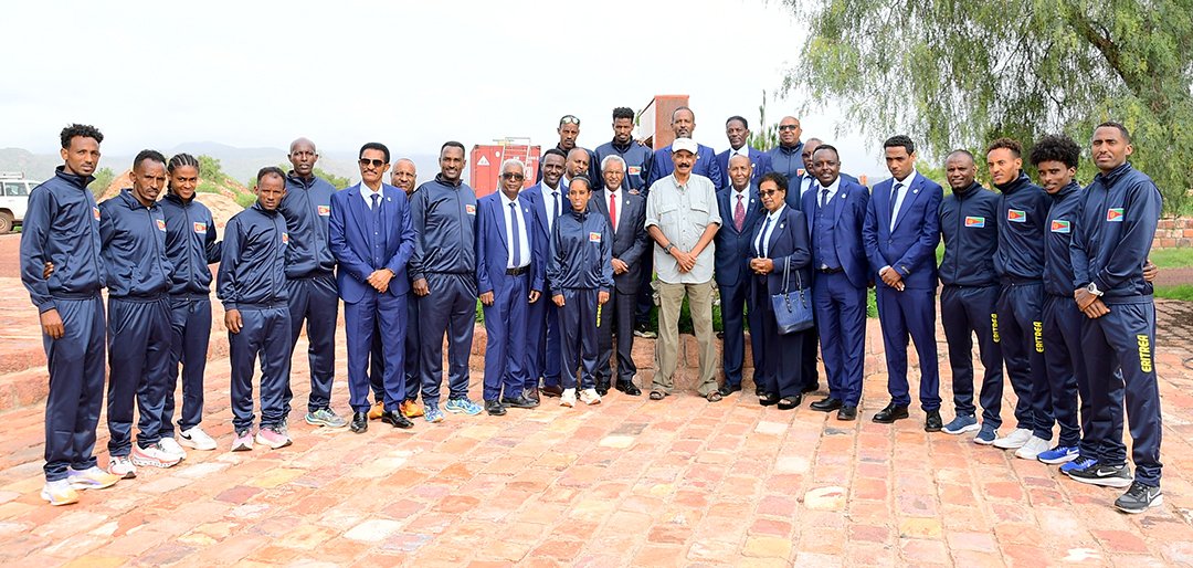 hawelti's tweet photo. President Isaias Afwerki received this morning, at his Office in Adi Halo, Eritrean National Team Athletes who will compete at the Paris Olympic Games scheduled to start next week. 

President Isaias reiterated his firm belief that Eritrea will indeed produce some of the best international athletes both in quantity and quality in various fields of sports. 

In this context, President Isaias underlined the imperative of working at the grassroots level; the need to put in place requisite infrastracture & facilities throughout the nation; and to bolster efforts to expand the scope - currently confined to few areas - to all fields of sports.  Organizing continuous competitions in all the Regions of the country will be vital for producing athletes with the caliber & potential to compete & succeed in several international sporting events, President Isaias stressed.   

The President expressed his best wishes for success to the athletes that will compete in the Paris- 2024 Olympics emphasing the moral incentive that this would imbue to young and upcoming fellow sportsmen and sportswomen.  

#Eritrea will field 11 athletes in cyclng, swimming and athletics at the Paris-2024 Olympic Games.