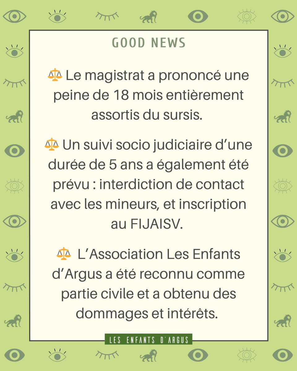 Enfants_dArgus's tweet photo. 🥳 Une nouvelle victoire pour les Enfants d’Argus 🤜🏼🤛🏼

🚨 Un pédocriminel condamné à Troyes !

👨 D. P. a été reconnu coupable par le Tribunal correctionnel de Troyes ce vendredi 19 juillet 2024. https://t.co/VkNFPu7jV0