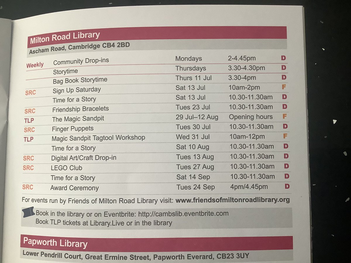 Don’t forget the summer reading challenge this year. Milton Road library are also putting on a selection of events.