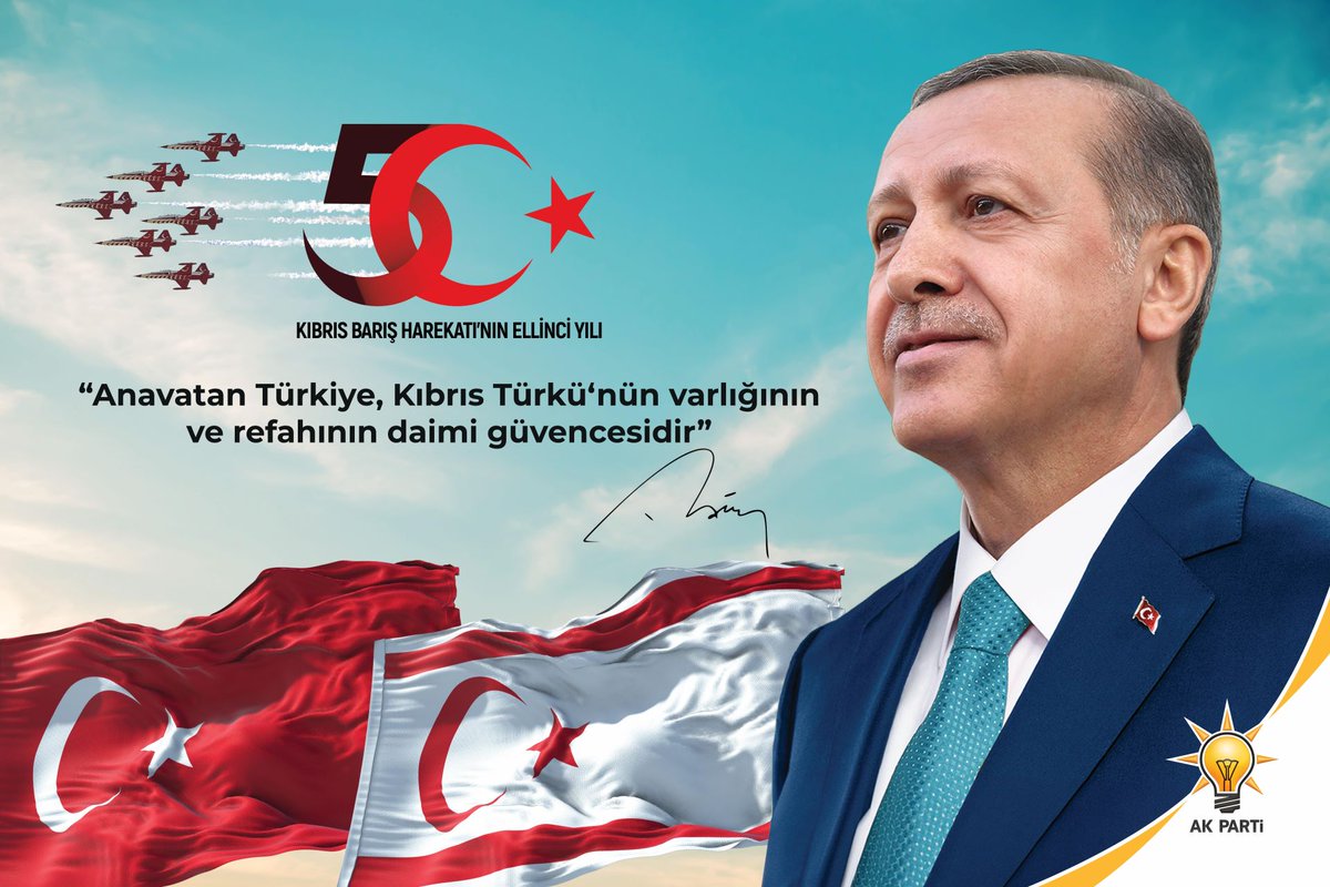 Kıbrıs halkının barış ve özgürlüğünün teminat altına alındığı #KıbrısBarışHarekatı’nın 50. yıl dönümünde şehitlerimizi ve gazilerimizi minnetle anıyoruz.