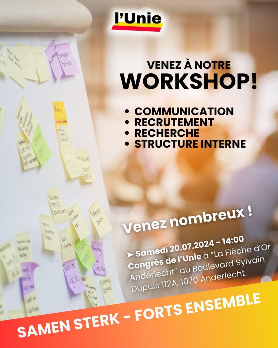 LUnieBE's tweet photo. Kom naar onze interactieve conferentie! 
Op het programma: Collectieve brainstorming, samenwerkingsworkshops... 
---
Venez nombreux à notre congrès interactif ! 
Au programme : Brainstorming collectif et ateliers collaboratifs... https://t.co/dbHpUxDgQF