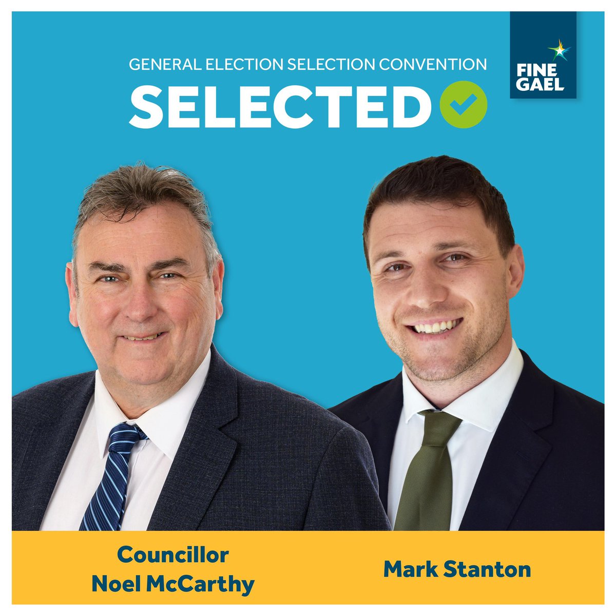 FineGael's tweet photo. Congratulations to Councillor Noel McCarthy and Mark Stanton on being selected to contest the General Election in the Cork East constituency. https://t.co/BSkTO7vRPW