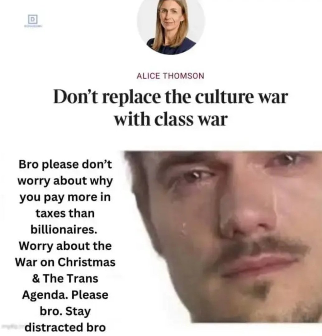 luhtkevin's tweet photo. If the class war helps the left, then.. who benefits from the culture war, I wonder. https://t.co/m5rr7C5OxZ