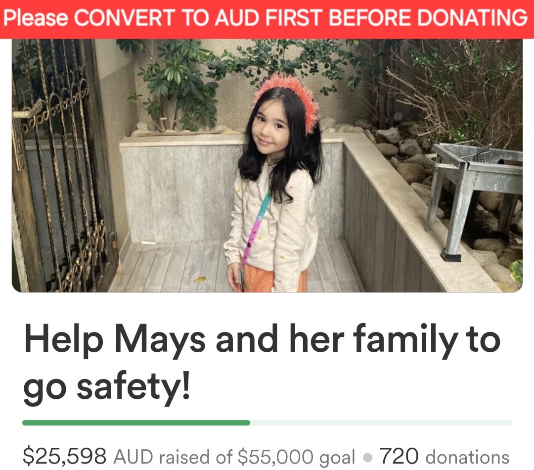 This weekend we're putting effort to uplift to the short term goal of
🌹26,000 AUD🌹for <a href="/Maisyahya2004/">Mais</a> &amp; her family's fund! That's 402AUD ($273 USD) away. 

When we ‼️CONVERT TO AUD‼️ before donating we'll get to *every* goal for their safety efficiently! 
gofund.me/03d1ba58