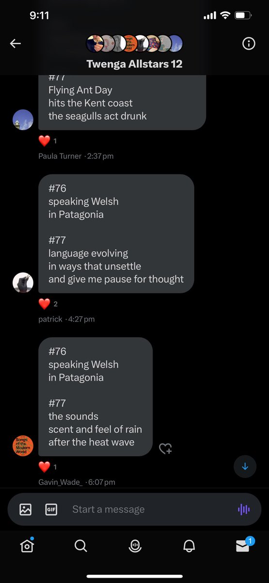 eprjcts's tweet image. #76
speaking Welsh 
in Patagonia

#77
some mornings
I switch off the radio
before the news repeats

#twenga #misc @Random_Fate 
@Gavin_Wade_ @LittleOnion @jamray @byTinaFrancis @artpickdarkpot @tantwenga2024 @ruthclaxton @AnumAJamal @Cathy_Wade #haiku #100verses