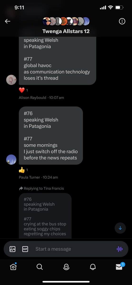 eprjcts's tweet image. #76
speaking Welsh 
in Patagonia

#77
some mornings
I switch off the radio
before the news repeats

#twenga #misc @Random_Fate 
@Gavin_Wade_ @LittleOnion @jamray @byTinaFrancis @artpickdarkpot @tantwenga2024 @ruthclaxton @AnumAJamal @Cathy_Wade #haiku #100verses